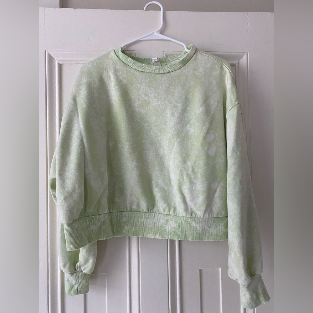 Daily Practice by Anthropologie Light Lime Green Tie-Dye Sweatshirt
